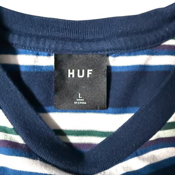 HUF Worldwide Multicolored Striped SS Top Men’s L - Skater Streetwear Casual Hip - Picture 11 of 15